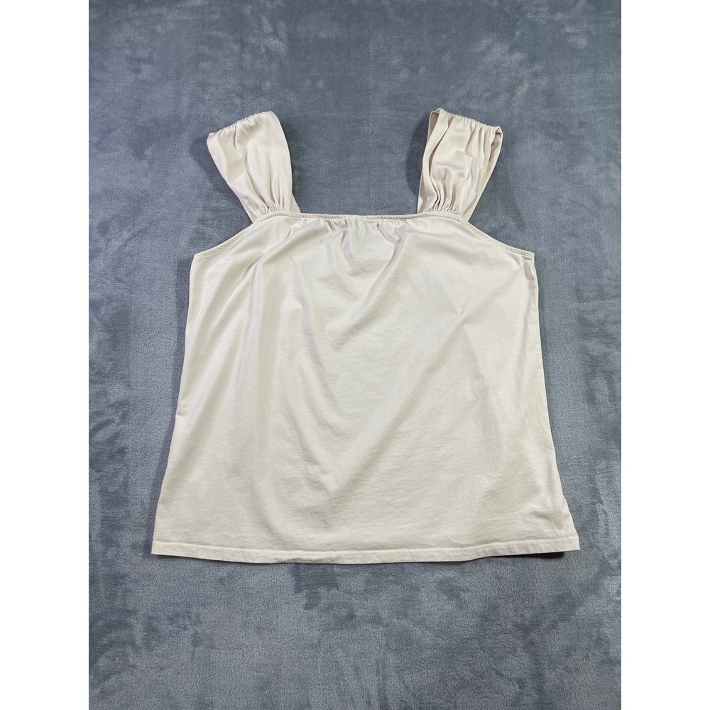 Loft Outlet Women XL Cream Beige Cotton Square Neck Tank Wide Strap Sleeveless